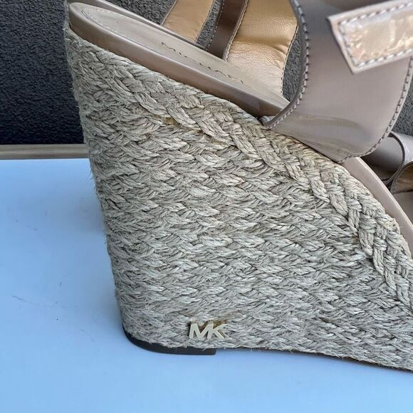 Michael Kors MK Nude Leather Platform Wedge Sandal Heel Size 11 Ankle Strap Pump - Picture 6 of 10